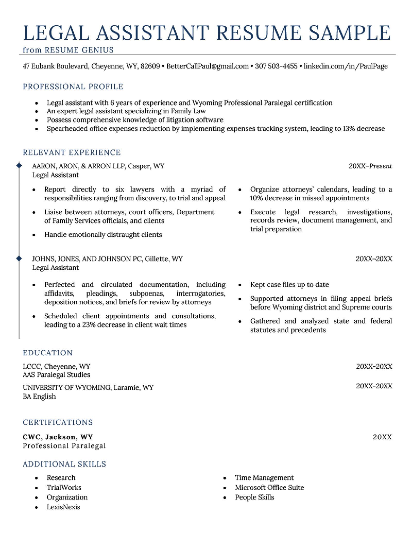 job description for legal assistant for resume