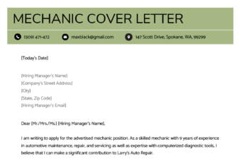 Mechanic Cover Letter Example Template