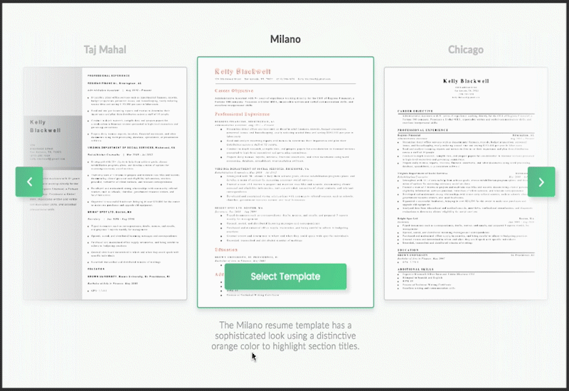 resume genius template selector