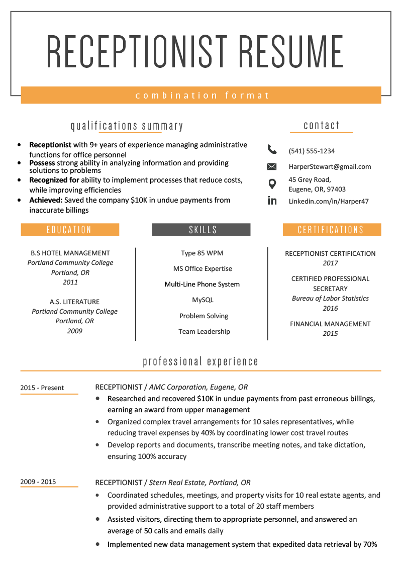 Combination Resume Template Examples Writing Guide