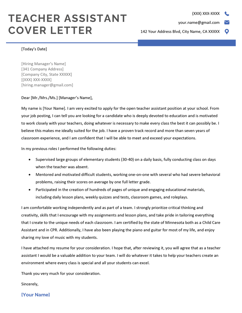 Sample Of Cover Letter For Teacher from resumegenius.com