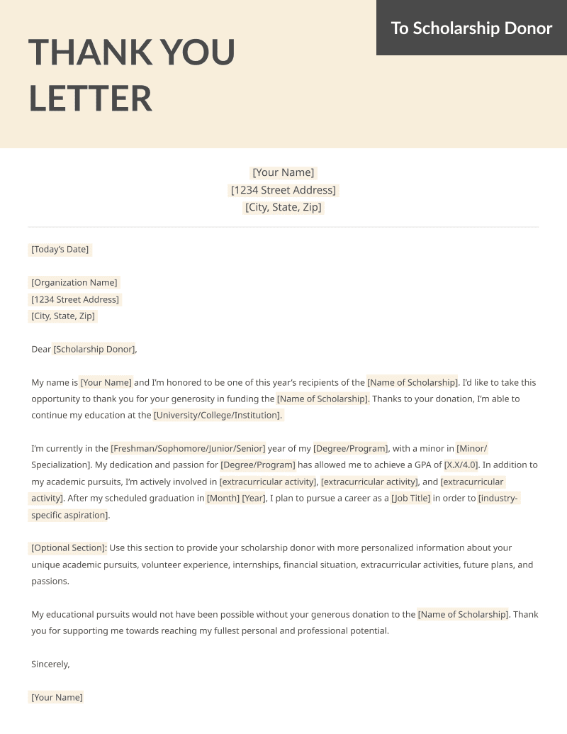 Letter To Scholarship Donor from resumegenius.com