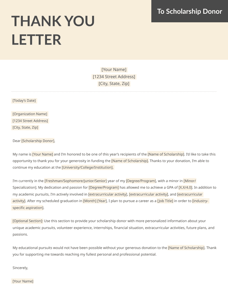 Sample Letter Of Appreciation For Scholarship