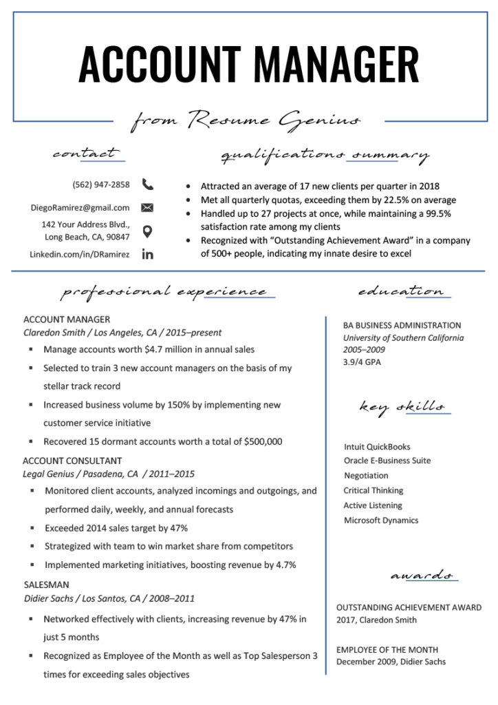 manager resume templates free