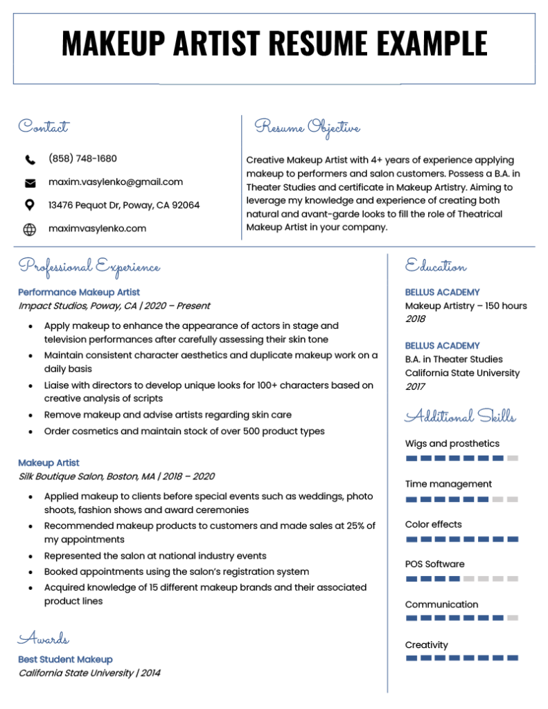 how to make resume for makeup artist