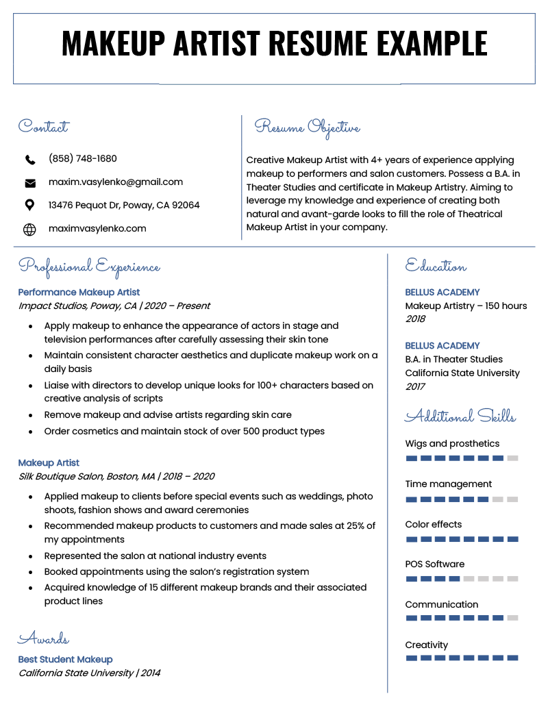 Makeup Artist Resume Sample & Writing Tips  Resume Genius