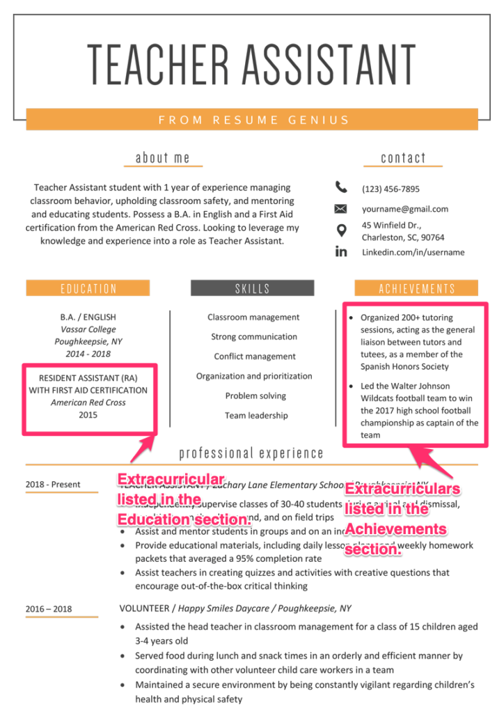 extracurricular activities examples in resume