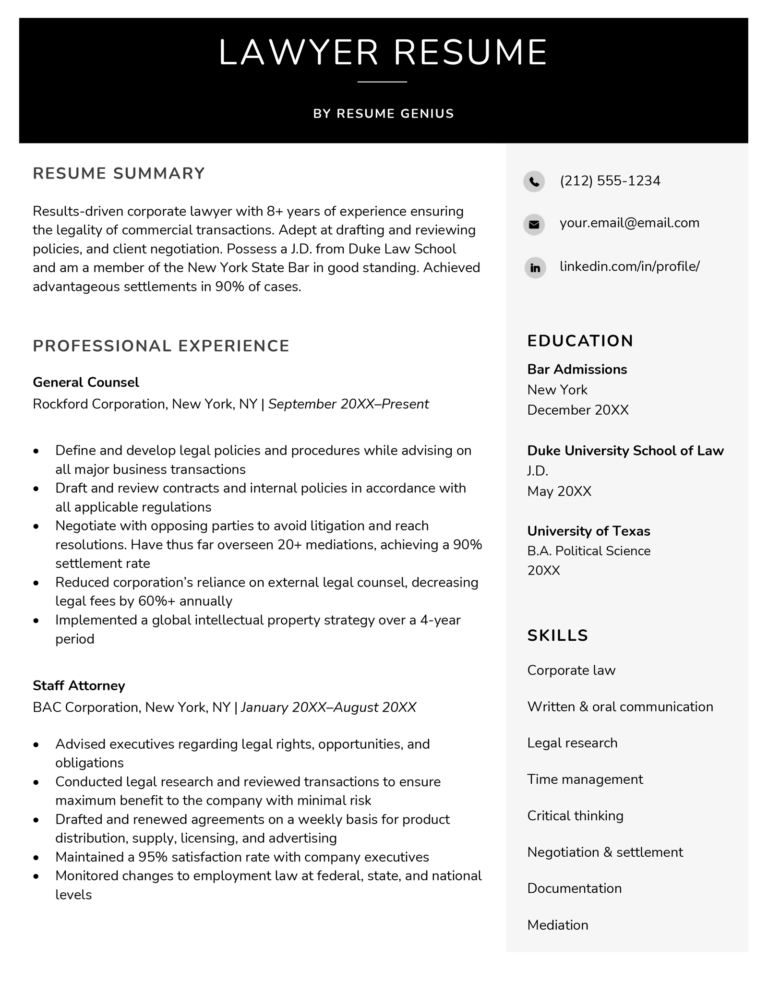 Lawyer Resume: Samples & 4 Writing Tips | Resume Genius