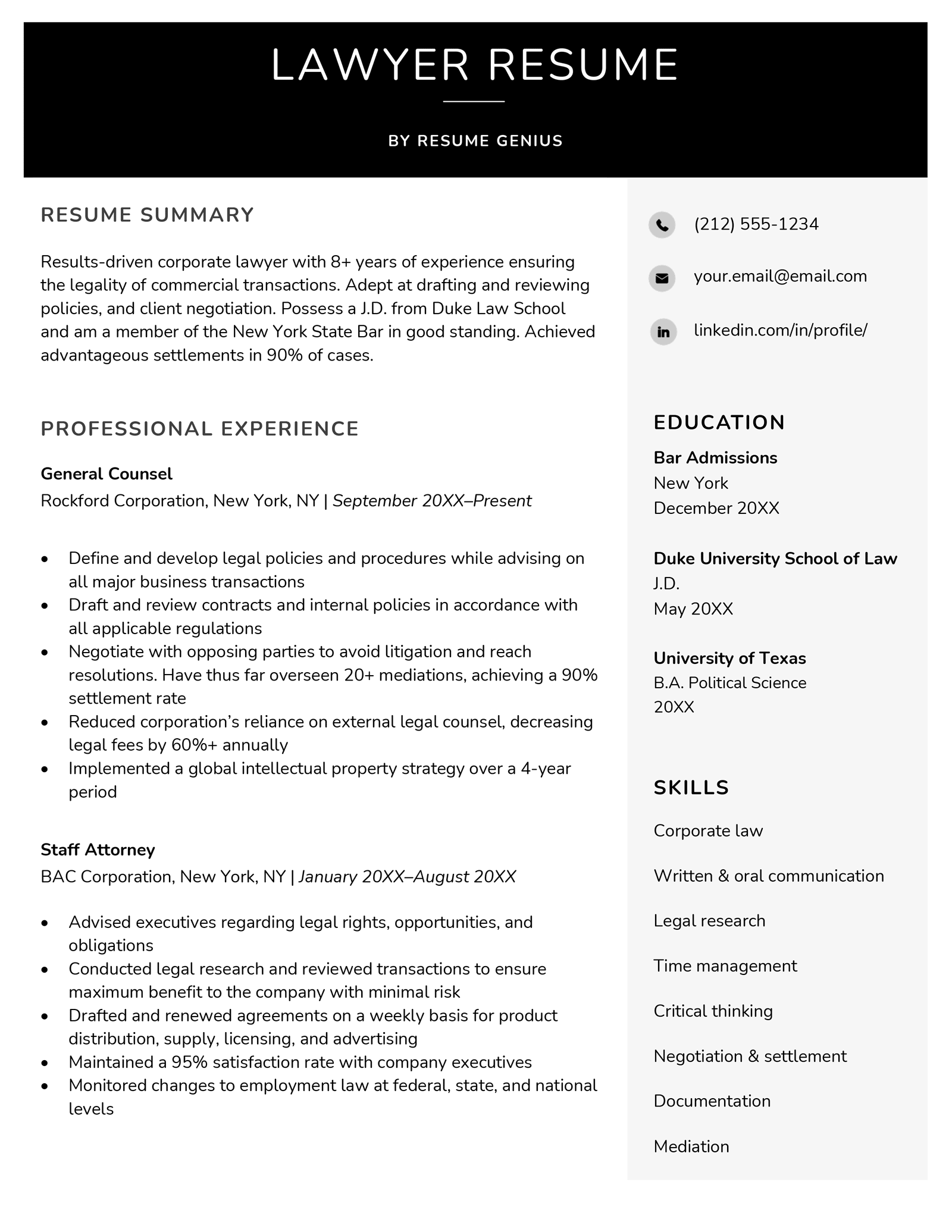 Professional Work Cv Example Lawyer Resume Examples, Template, and Advice for 2026