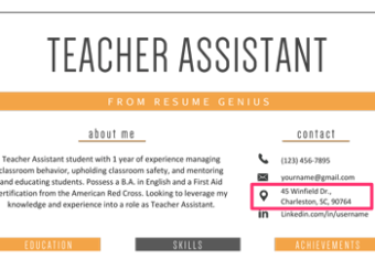teacher assistant resume address