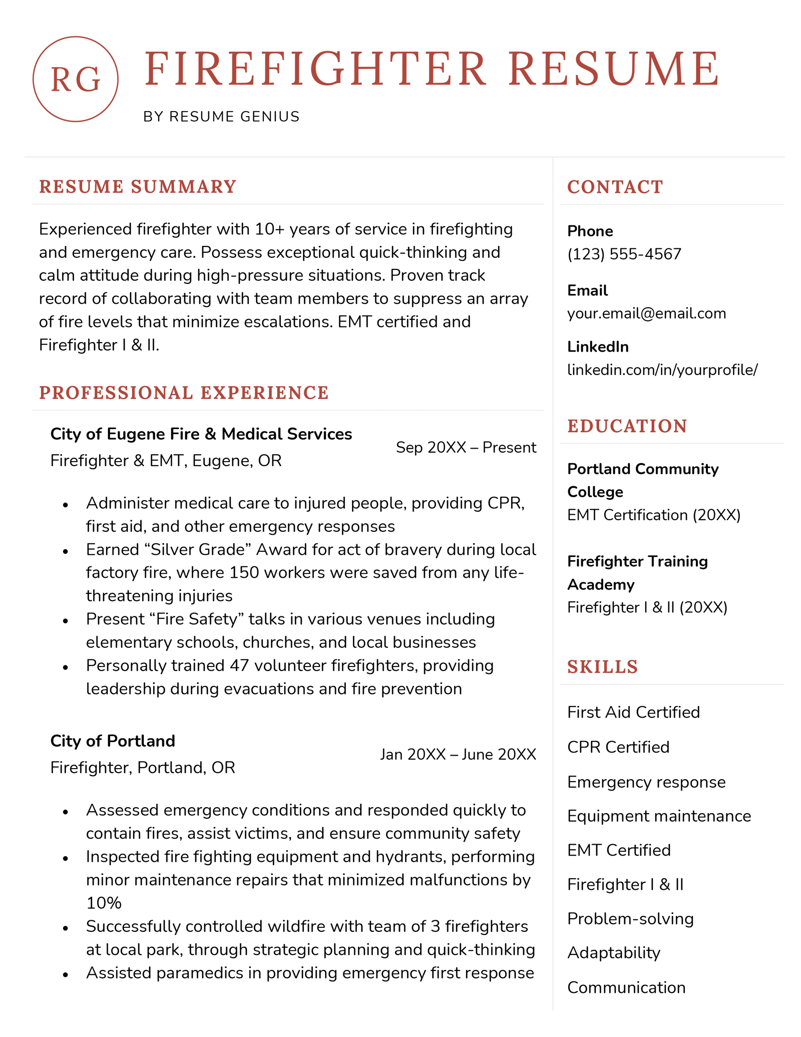 volunteer firefighter resume examples