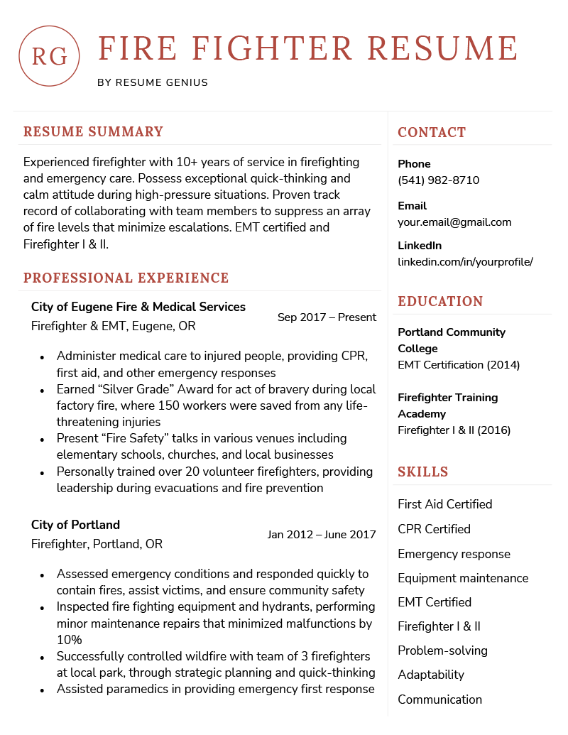 Firefighter Resume Examples 4 Professional Writing Tips