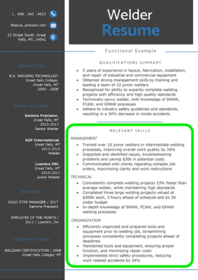 functional welder resume, relevant skills section highlighted