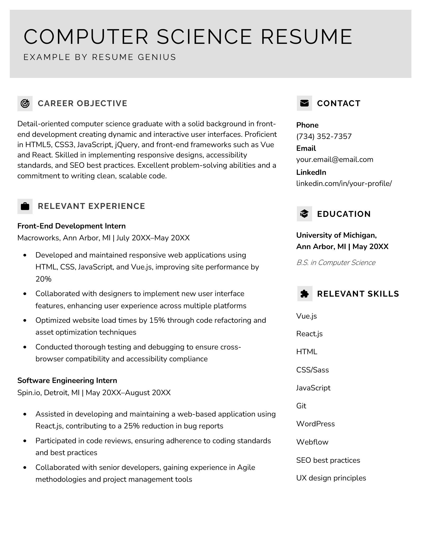 Resume Template For Computer Science from resumegenius.com