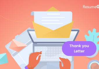 Thank you letter template hero image, showing person typing thank you letters on a keyboard