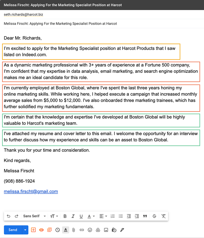how to write job application letter in email