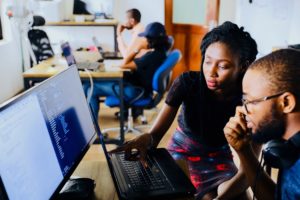 Two people collaborating at work