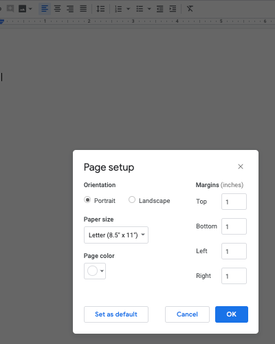 Resume margins settings tool in Google Docs