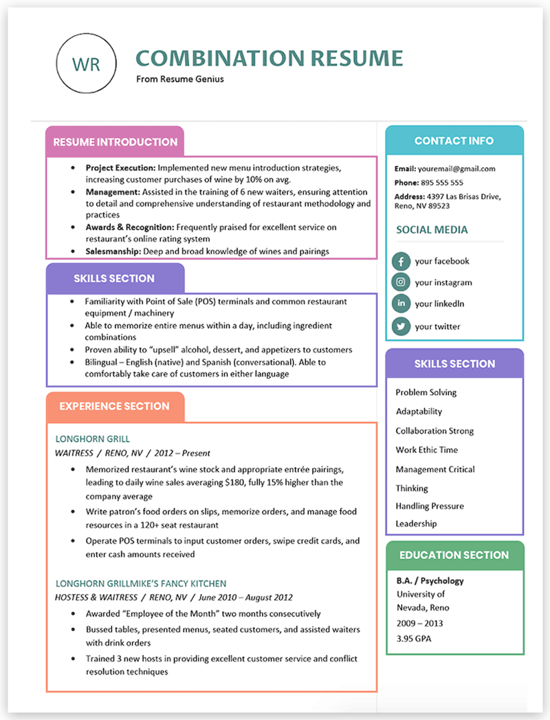 free combination resume template 2020