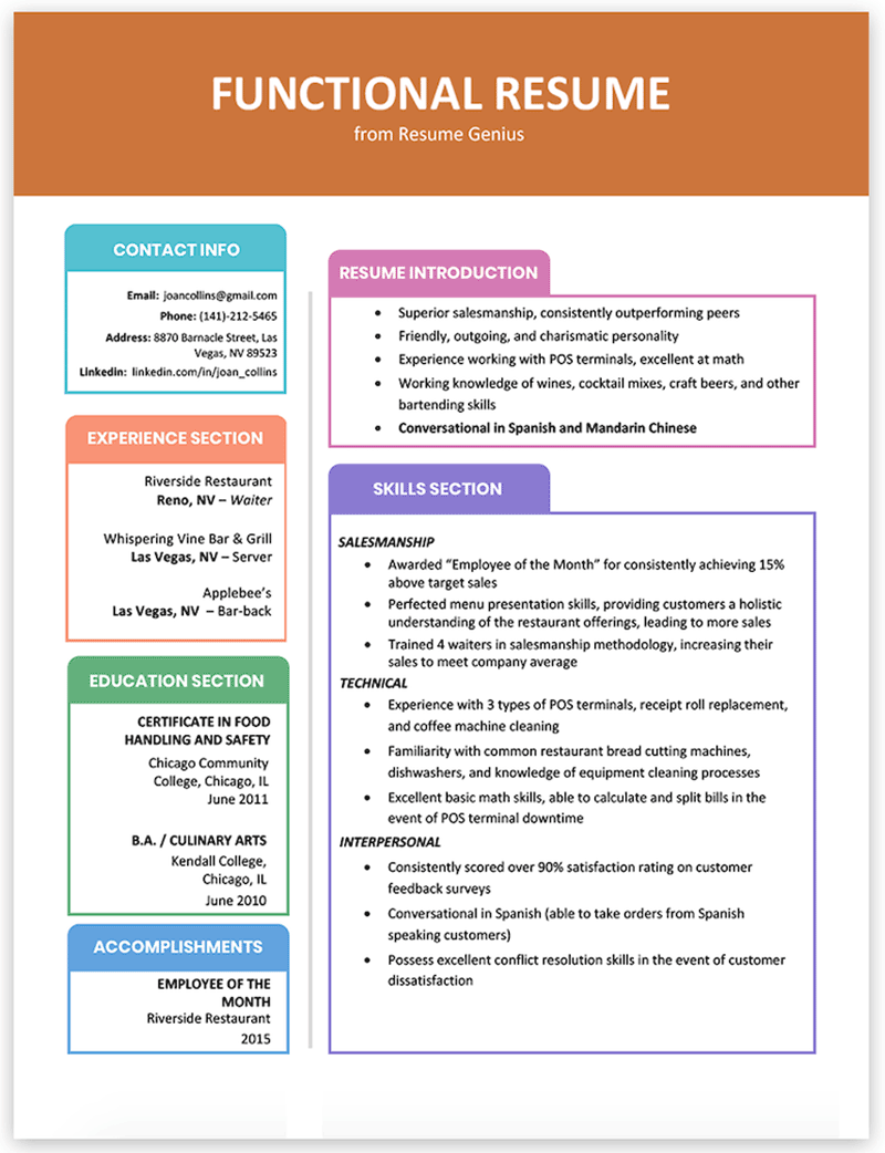 Core Functional Resume Template from resumegenius.com