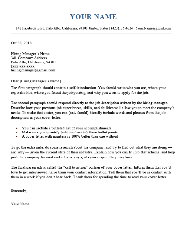 Google Cover Letter Template