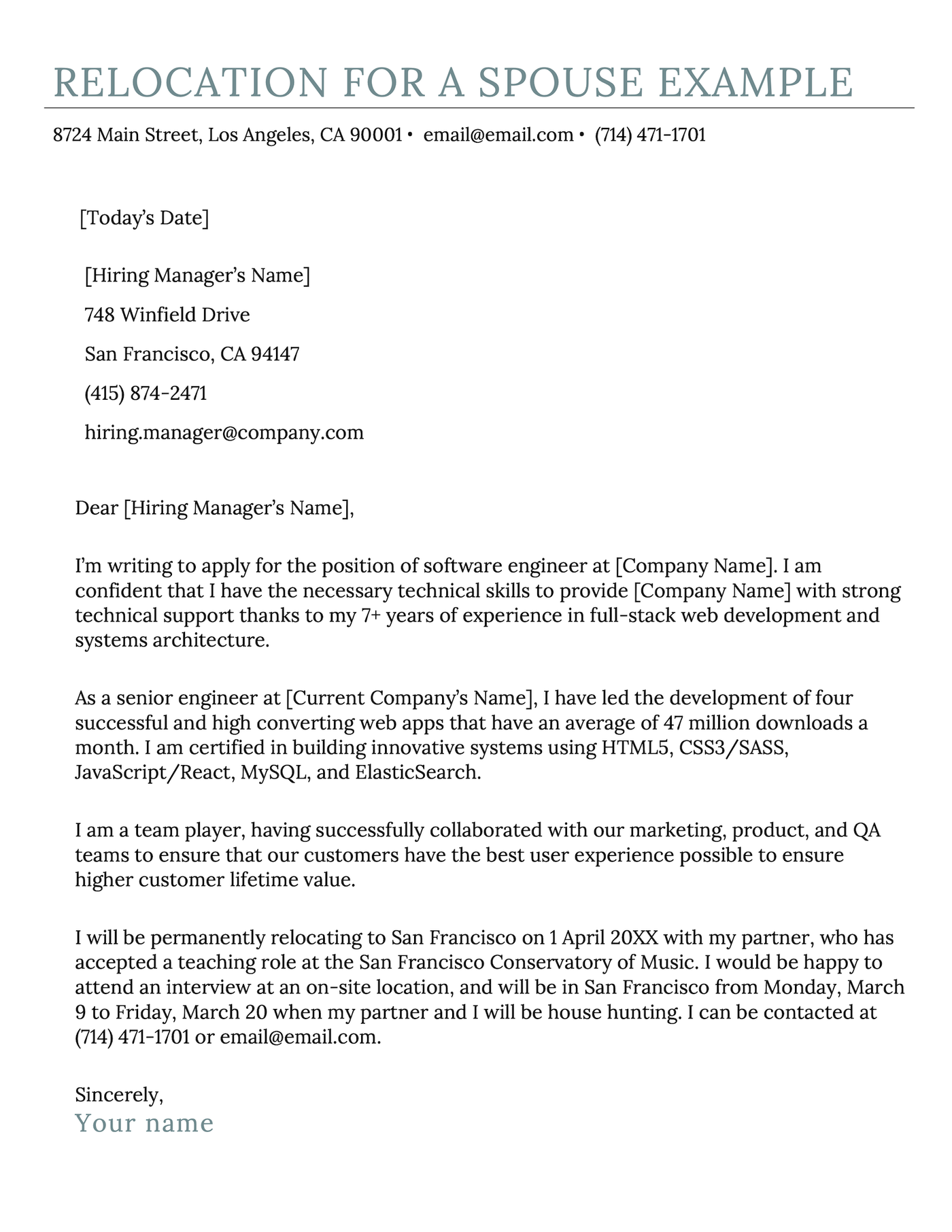 Relocation cover letter sample