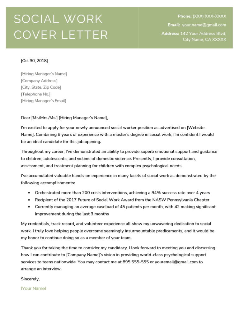 social care worker cover letter
