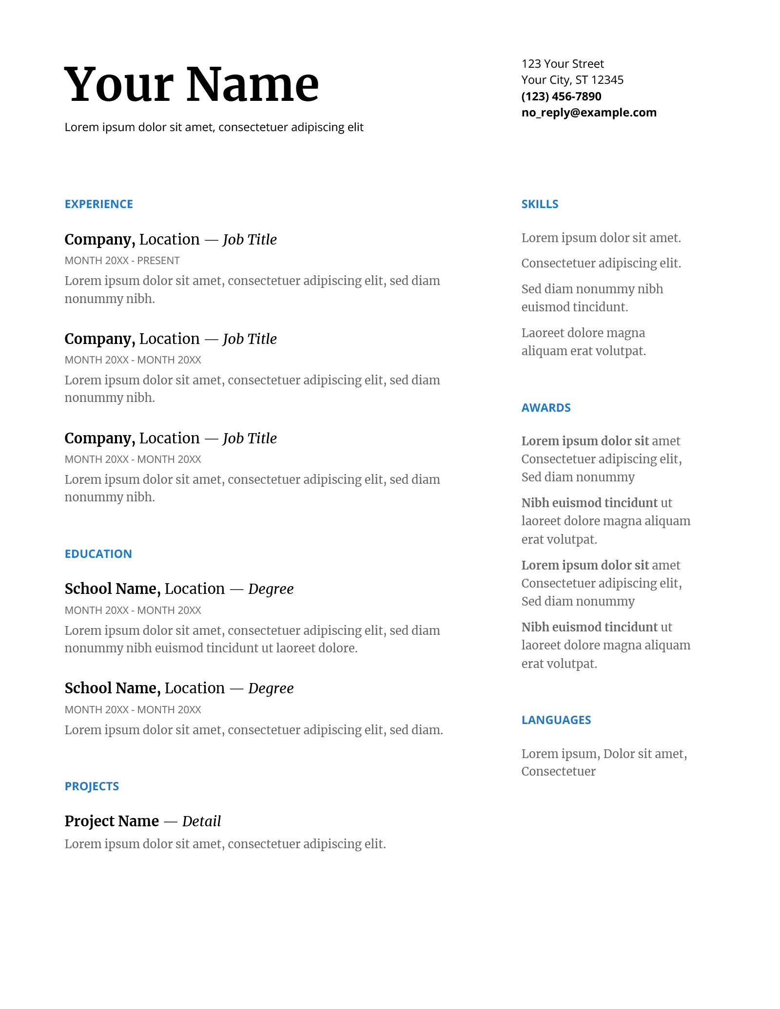 Serif Google Resume Template