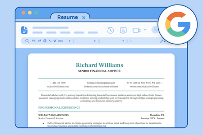 A woman searching for the best Google Docs resume template
