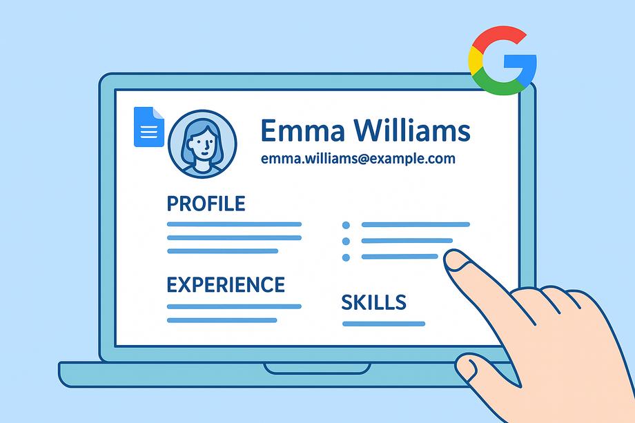 A woman searching for the best Google Docs resume template