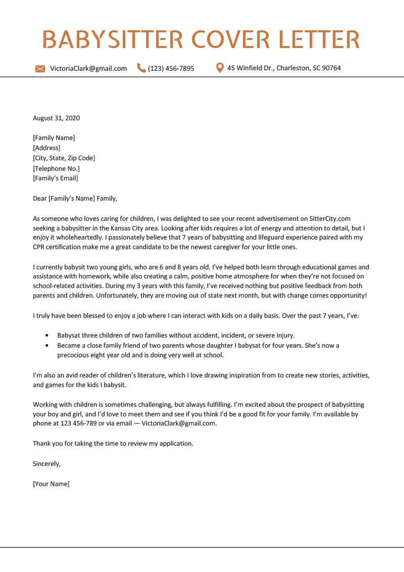 Babysitter cover letter example template