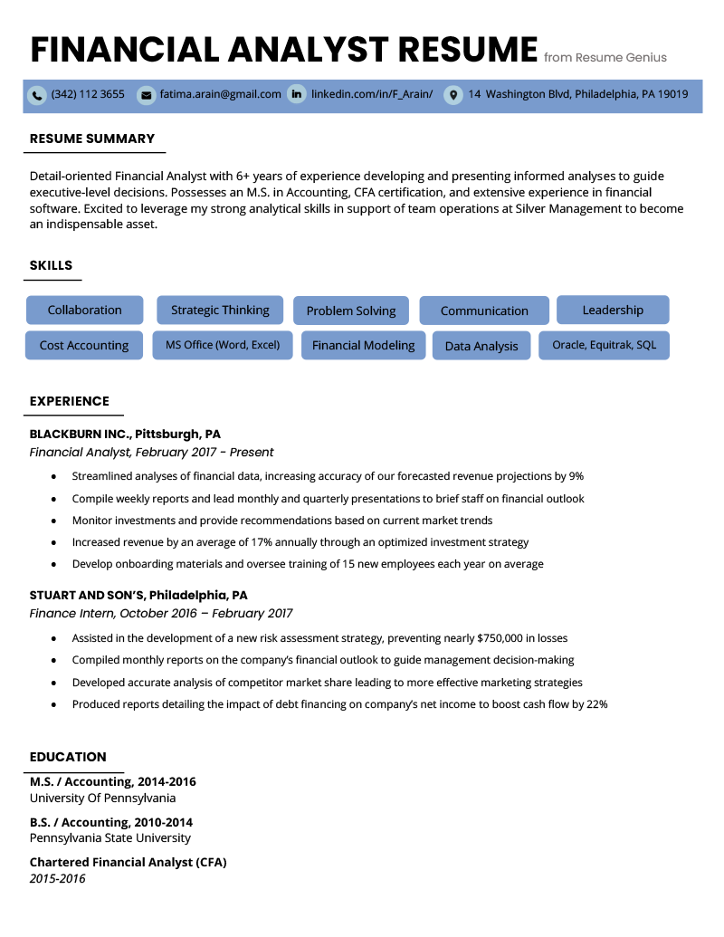 Financial Analyst Resume Sample  Template (MS Word) + Tips Inside Credit Analysis Report Template