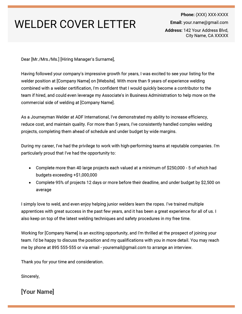 cover letter about welding