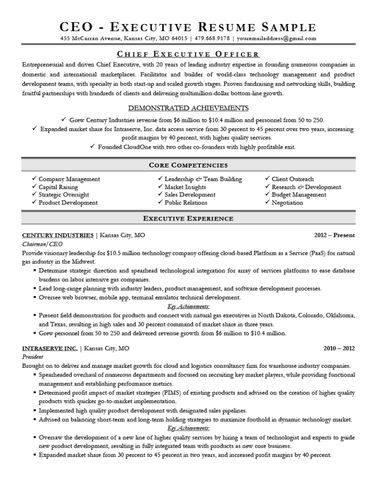 A CEO one page resume example