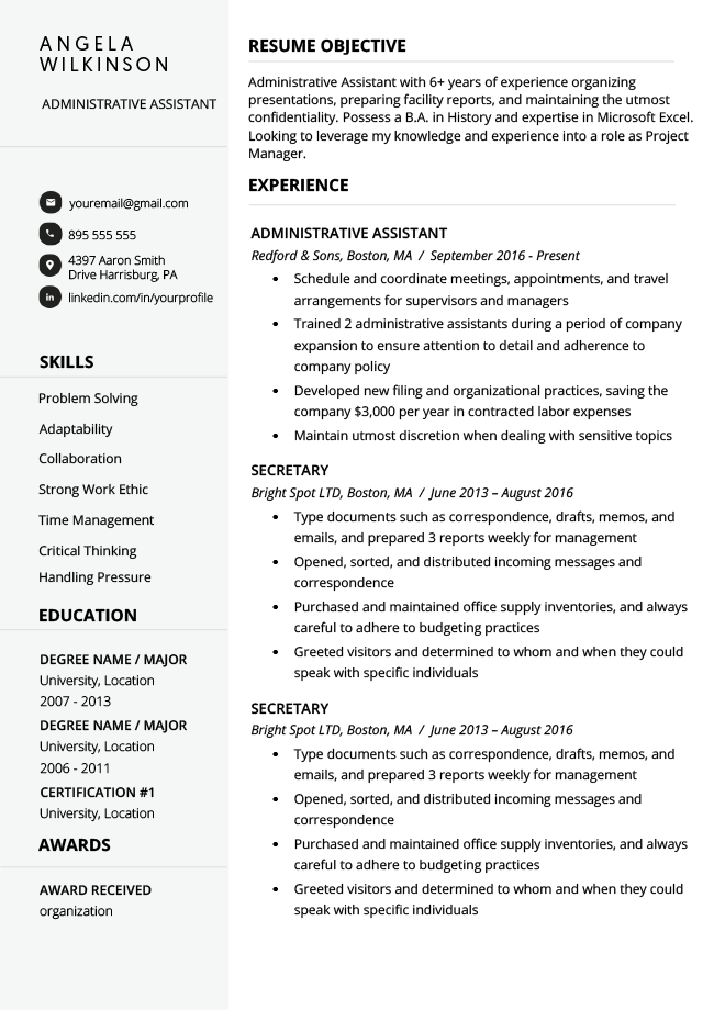 ats format resume template free download