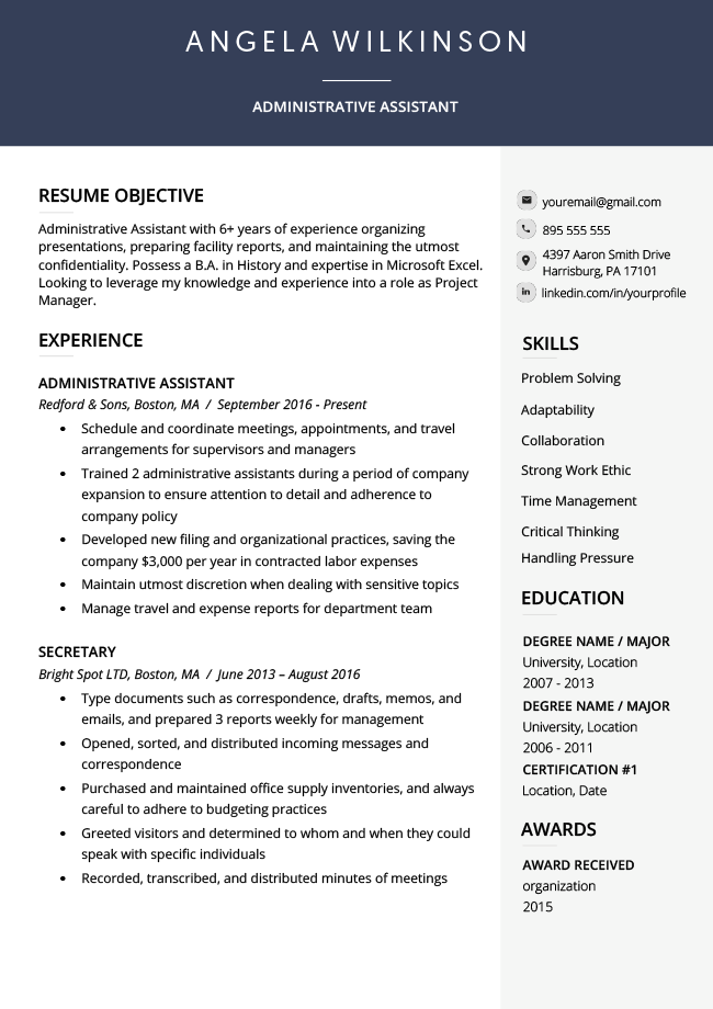 An example of the Corporate one page resume template