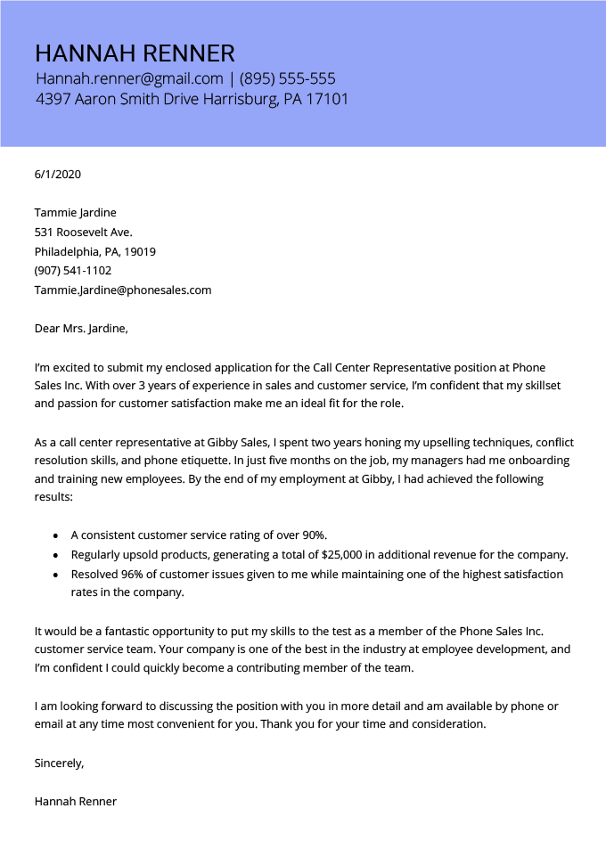 An example of a cover letter for a resume