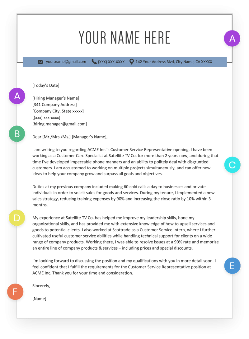A labeled cover letter from a resume and cover letter pair.