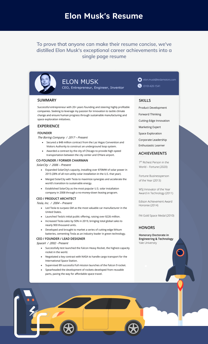 An example of Elon Musk's one page resume