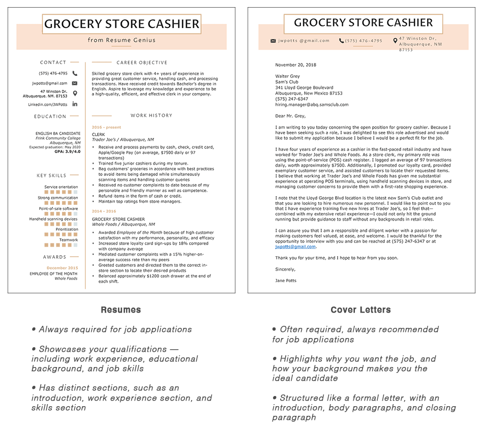 Resume and cover letter comparison