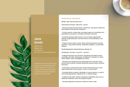 resume tips hero, image of a resume set to a brown background, highlights resume advice