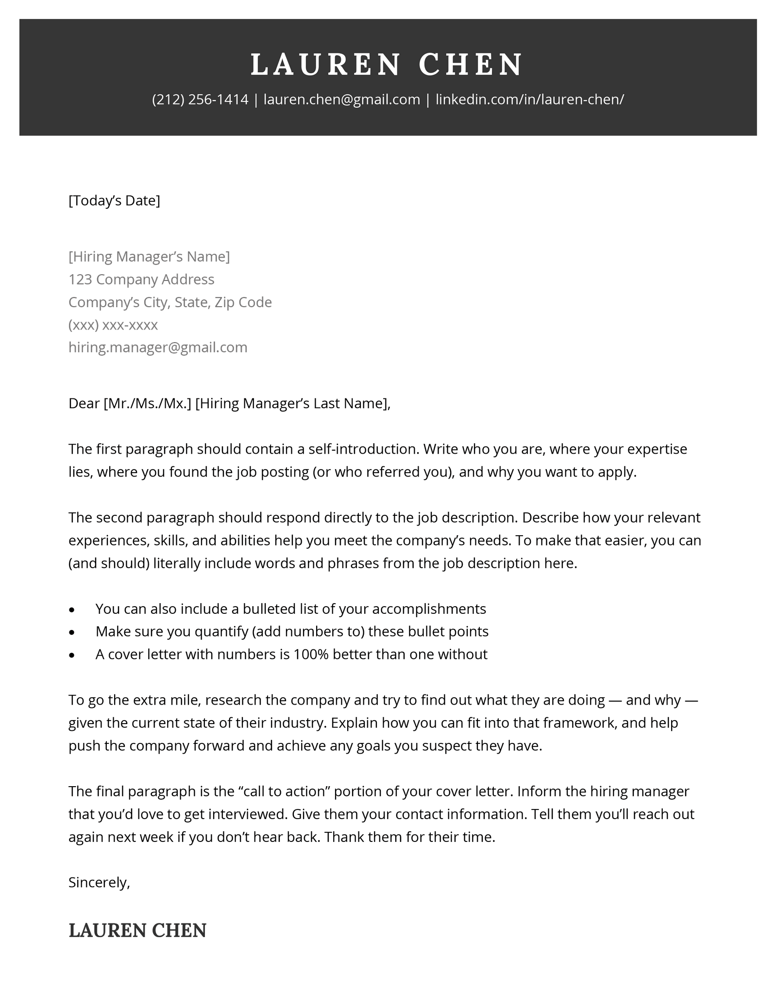 An example of the 2024 cover letter template for word