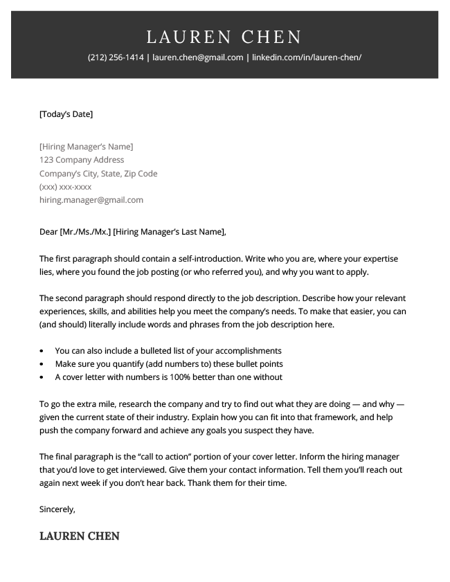 The 2024 modern cover letter template in black