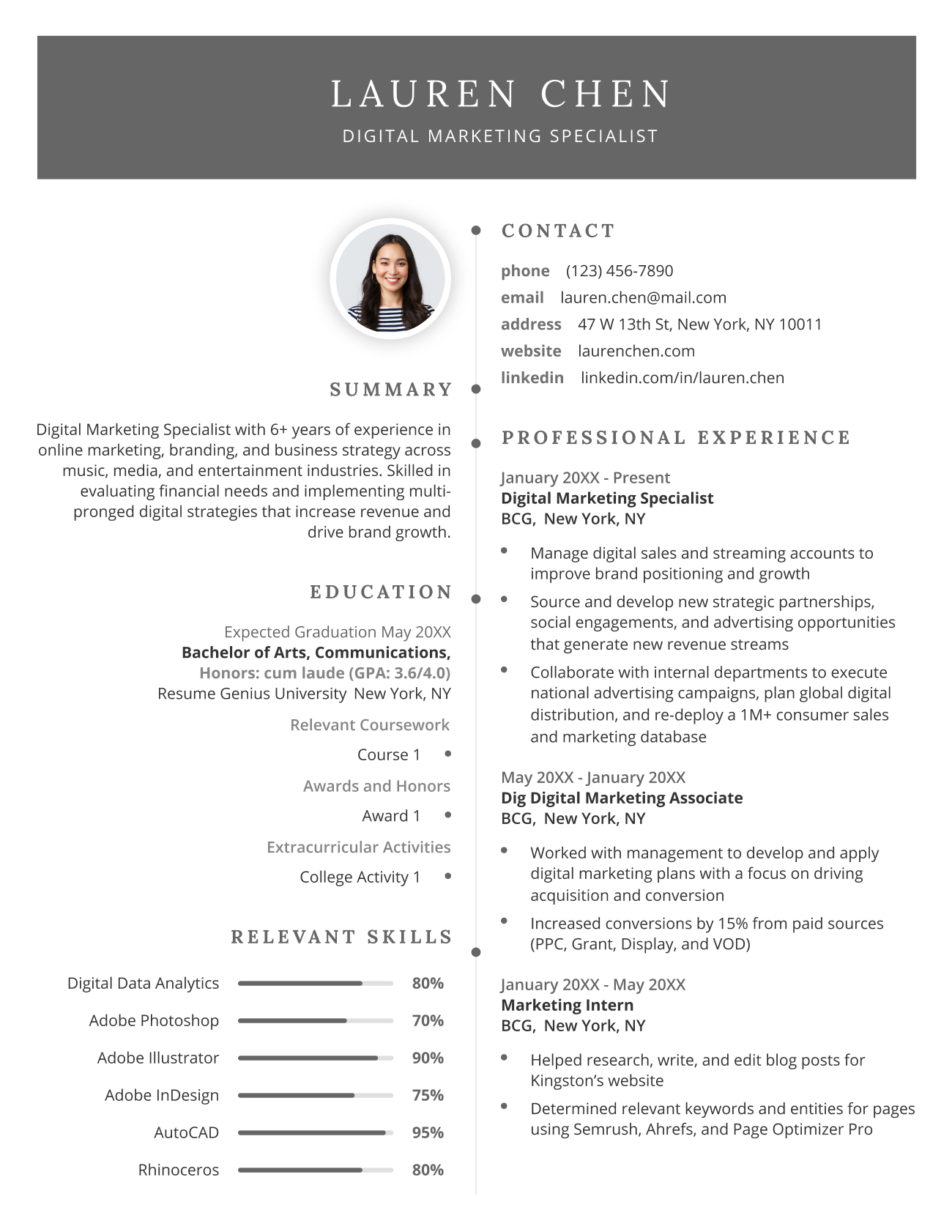 2025 CV template in gray
