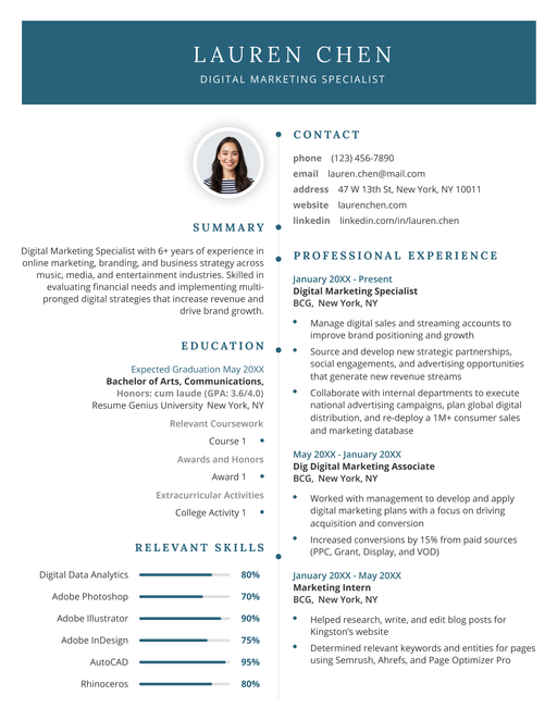 2026 resume template in dark blue.