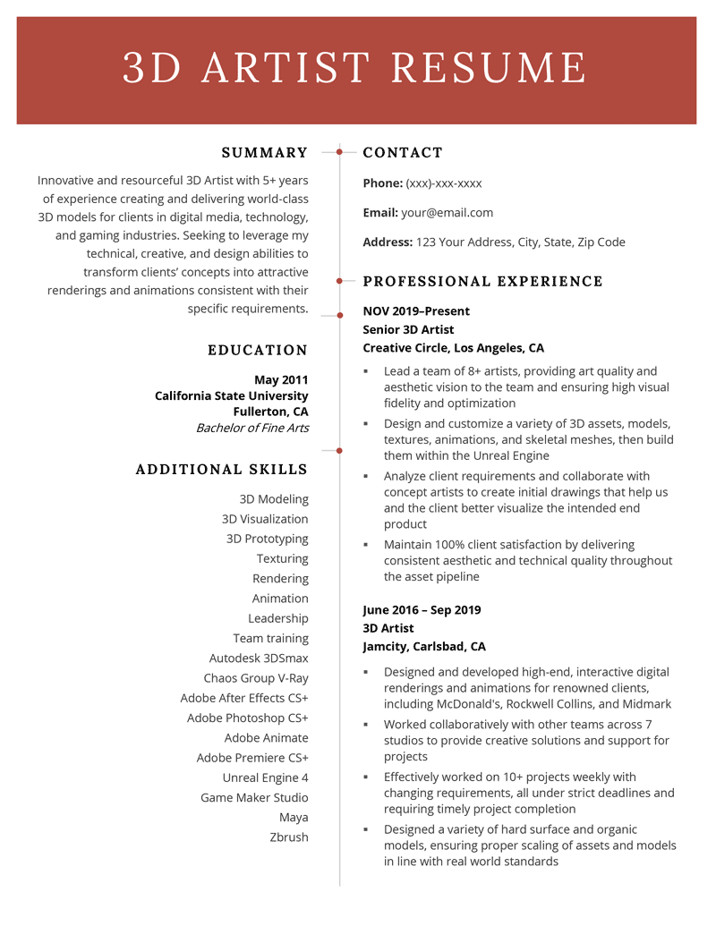 3D Artist Resume Template