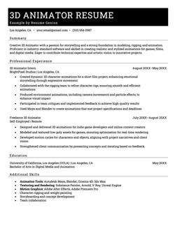 3D animator resume example and template