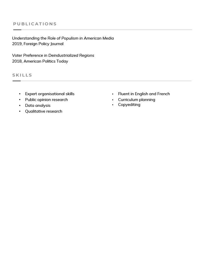 The second page of an academic CV example