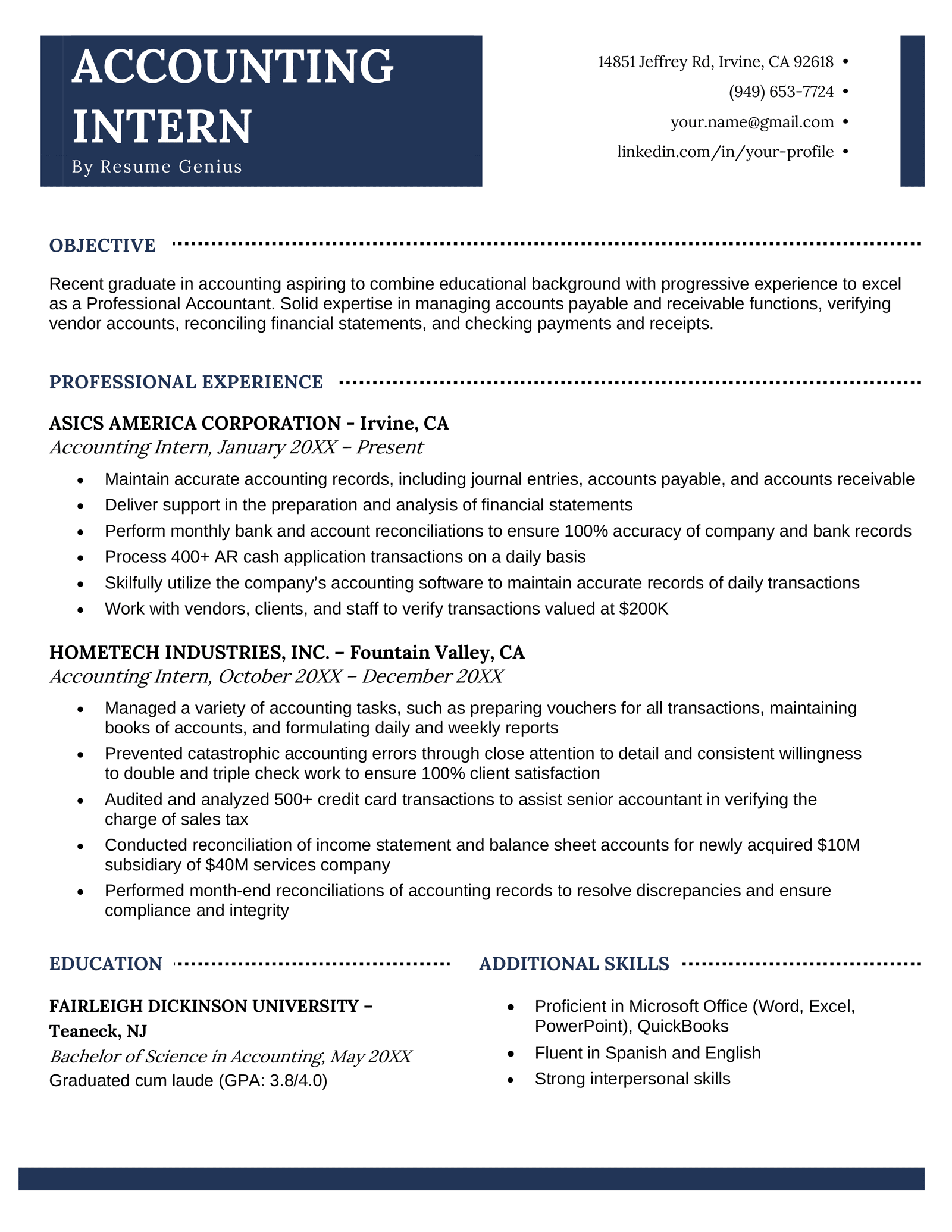 Accounting Internship Resume Example + Expert Writing Tips