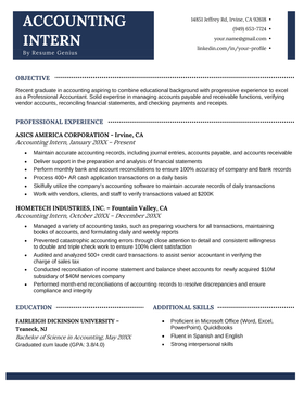 Sample of an accounting internship resume.